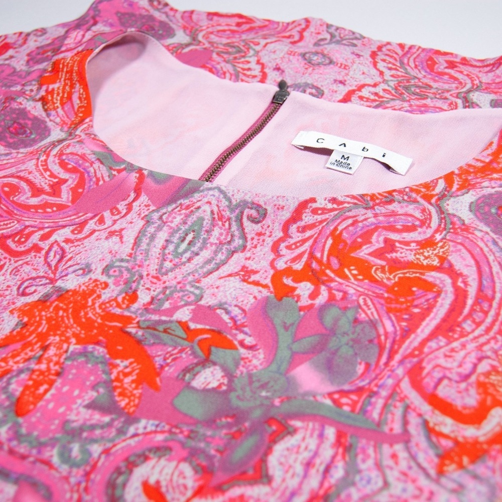 Cabi Paisley Print Sleeveless Tank Jubilee Women's Medium M Pink 127 Blouse - Picture 6 of 10
